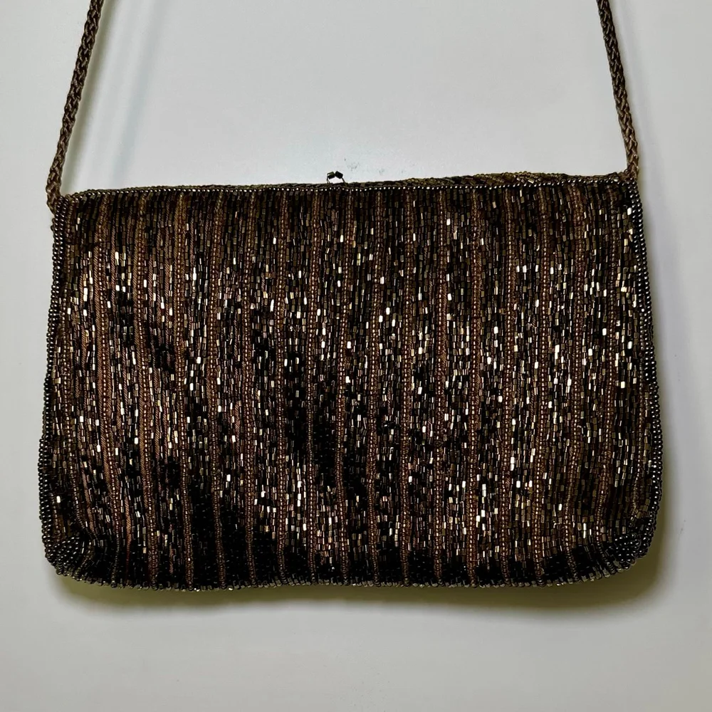 Gold Beaded Evening Bag with Delicate Gold Rope Strap - Picture 3 of 5